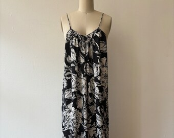 vintage 1980s Mary McFadden Black & White Floral Slip Dress Nightgown