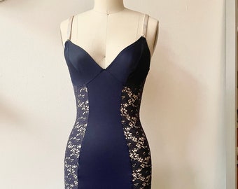 Vintage Navy Lace Bodycon Slip