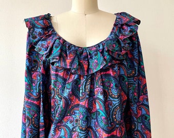Vintage Oscar de la Renta siden volanghals Paisley Print Top