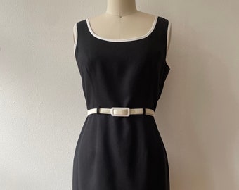 Vintage 1990s Black Mod Style Belted Mini Dress