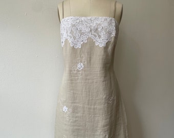 Vintage Linen and Lace Embellished Slip Dress