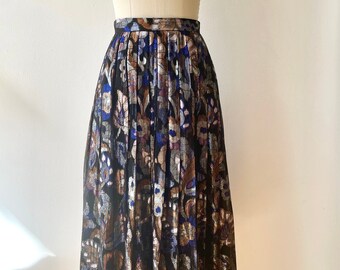 Vintage 1980s Metallic Lurex Floral Midi Skirt