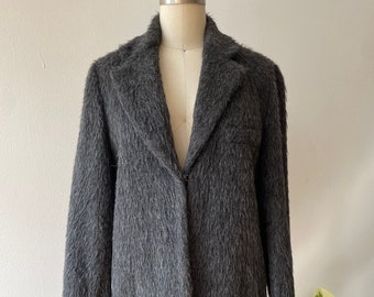 Vintage Donna Karan Grey Teddy Style Alpaca Coat