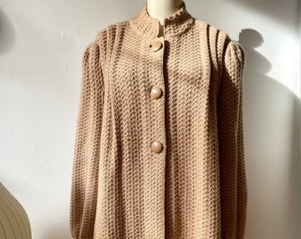 Vintage 1970s Beige Acrylic Knit Sweater Coat