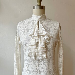 Vintage 1970s Ruffle Neck Lace Blouse image 1