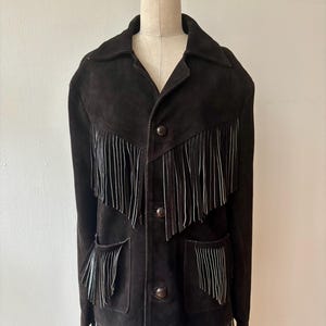 Vintage Black Suede Leather Fringed Western Jacket