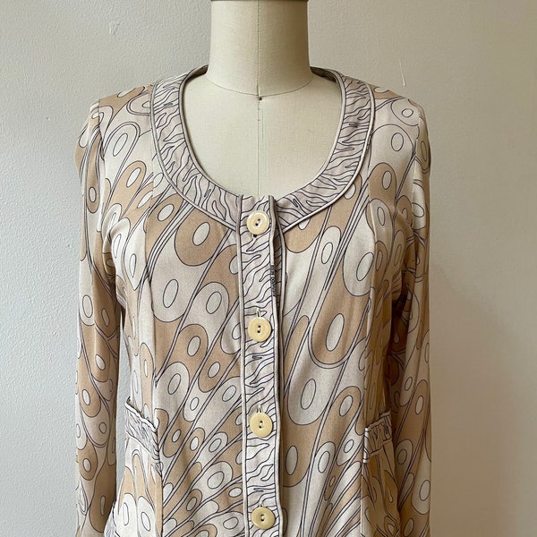 Vintage 1960s Averardo Bessi Silk Jersey Printed Cardigan