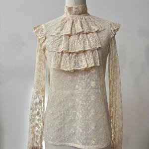 Vintage 1970s Victorian Style Lace Ruffled Blouse