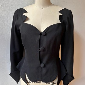 Vintage Sculptural Black Fitted Evening Jacket Blazer