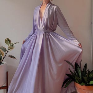 Vintage 1970s Lavender Nylon Chiffon Maxi Dress Gown