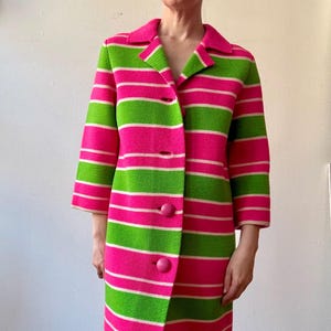 Vintage 1960s Neon Striped Wool Italian Knit Sweater Coat