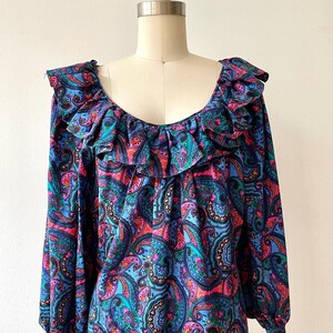 Vintage Oscar de la Renta Silk Ruffle Neck Paisley Print Top