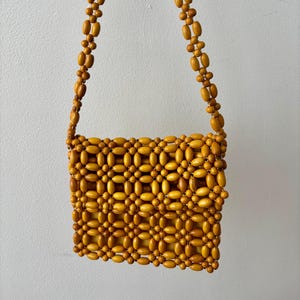 Vintage 1960s/70s Yellow Wooden Beaded Bag