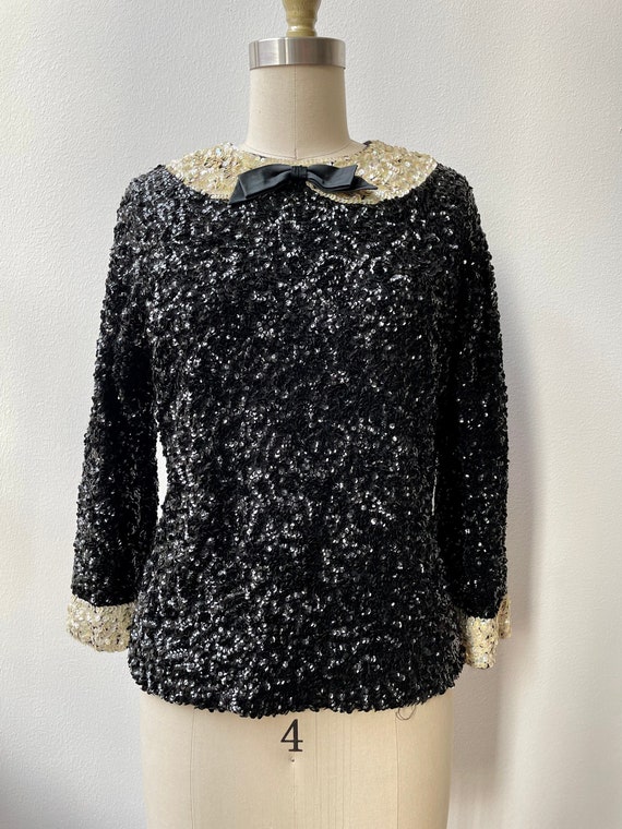 Reserved**** 60s black and white sequin top