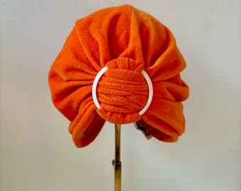 1960s Saks Fifth Avenue Orange Terrycloth Turban