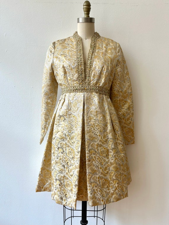 Vintage 1960s Metallic Brocade Cocktail Dress