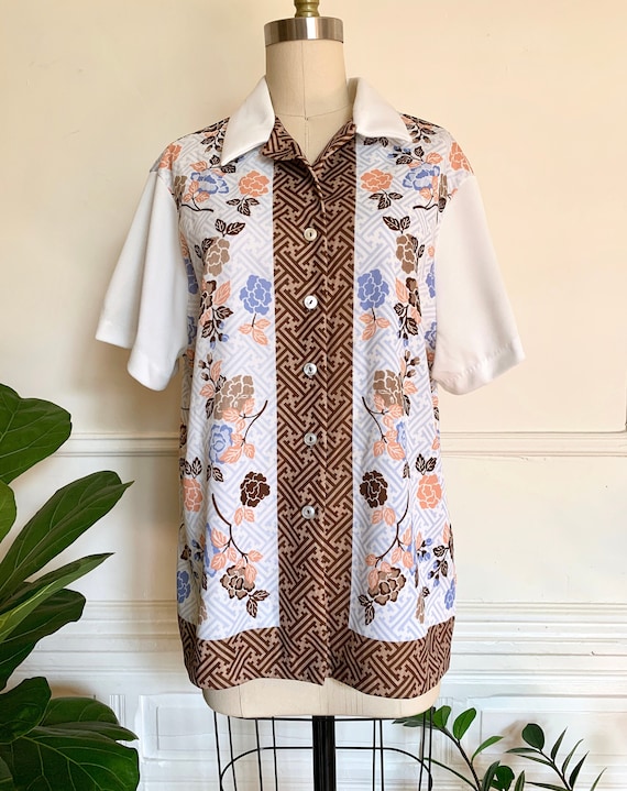 1960s/70s Printed Poly Cabana Style Shirt