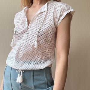 Vintage Courreges vit bomullstopp från 1980-talet bild 2