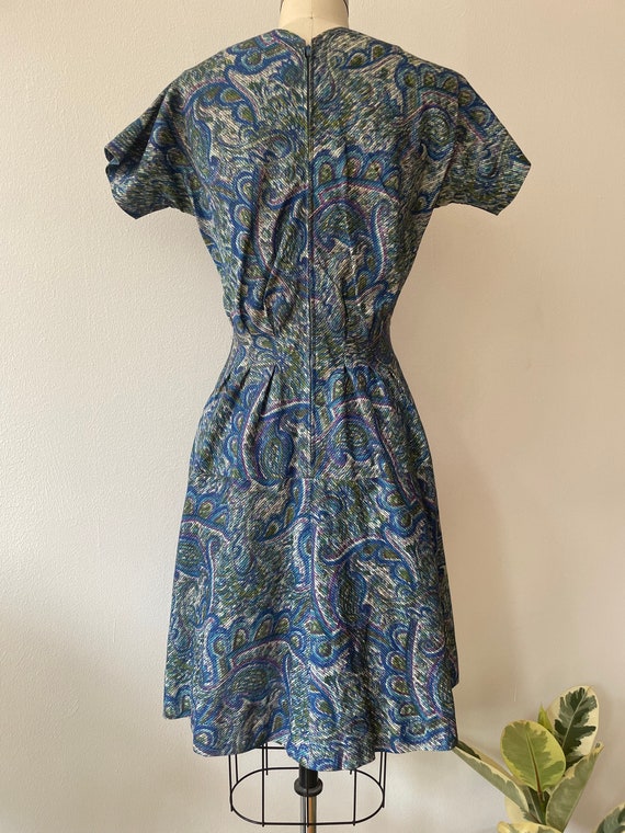 1950s Watercolor Paisley Print Fit And Flare Dress - image 6