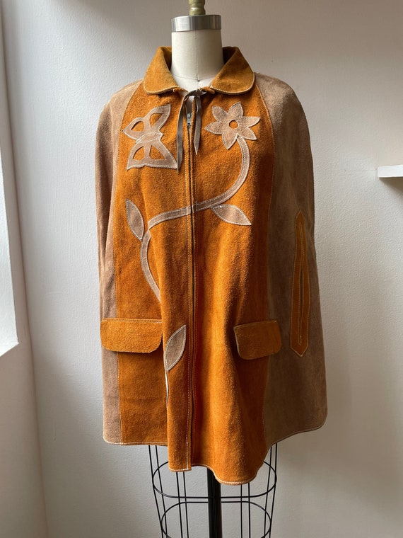 Vintage 70s suede appliquéd Mexican poncho