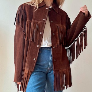 Vintage Brown Suede Fringed Western Jacket