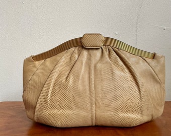 Vintage Judith Leiber Large Beige Karung Clutch