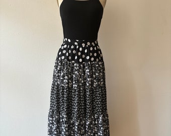 Vintage Mixed Print Tiered Maxi Skirt