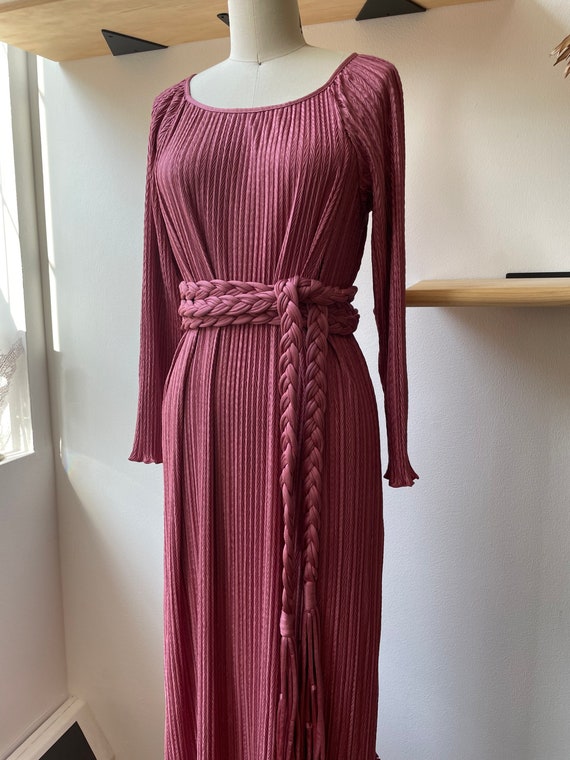 Vintage 1970s Mary McFadden Rose Silk Pleated Dre… - image 7