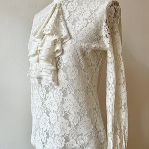 Vintage 1970s Ruffle Neck Lace Blouse image 2