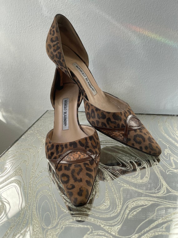 Vintage Manolo Blahnik Leopard suede D’Orsay heels