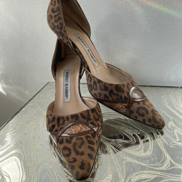 Vintage Manolo Blahnik Leopard suede D’Orsay heels