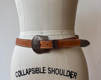 Cofi Made in Mexico Genuine Leather Oval Silver Buckle Belt Size 34 / Medium Cofi Made in Mexico Genuine Leather Oval Silver Buckle Belt  main image 3