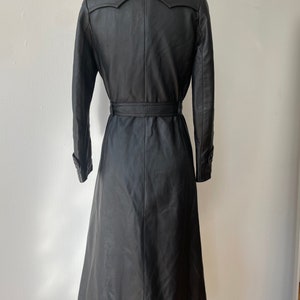 Vintage 1970s Black Leather Belted Trench Coat image 4