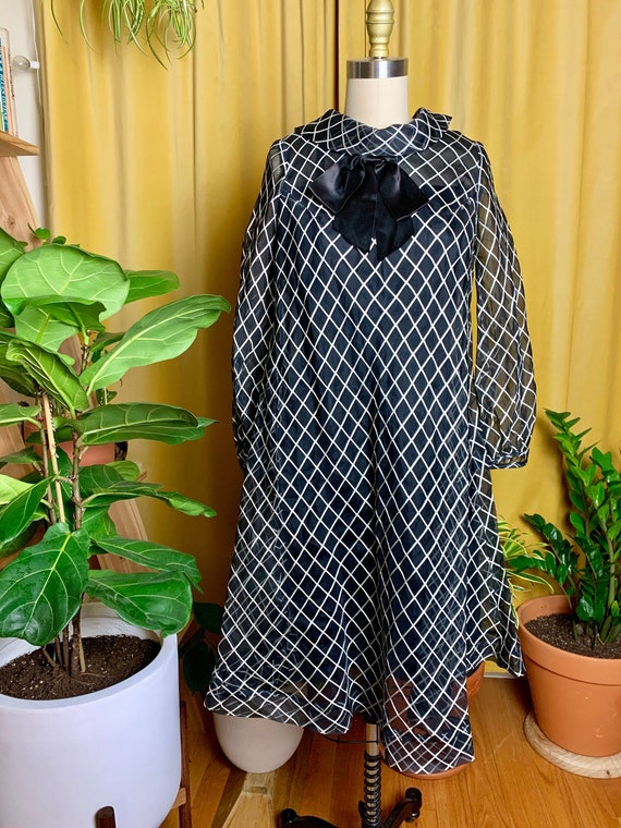 Vintage 60s Mod Checkered Sheer Chiffon Dress Siz… - image 2