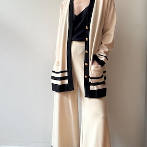 Vintage Escada Gestreifte Strickjacke Palazzo Hose Ensemble