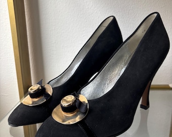 Zapatos de tacón dorados vintage de Karl Lagerfeld de los años 80, sin usar.