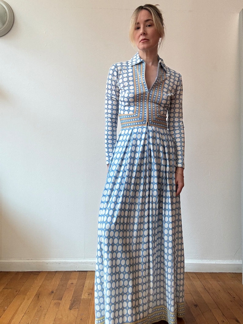 Vintage 1970s Blue Printed Maxi Dress zdjęcie 2