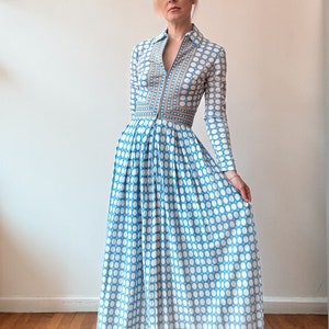 Vintage 1970s Blue Printed Maxi Dress zdjęcie 1