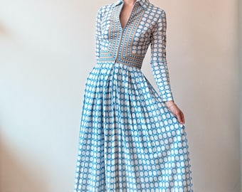 Vintage 1970s Blue Printed Maxi Dress