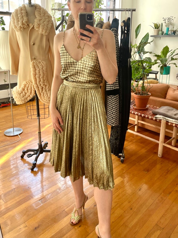Vintage 1980s Metallic Gold Lame Pleated Skirt - image 8
