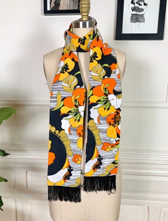 Psychedelic Print 60s/70s Fringe Scarf