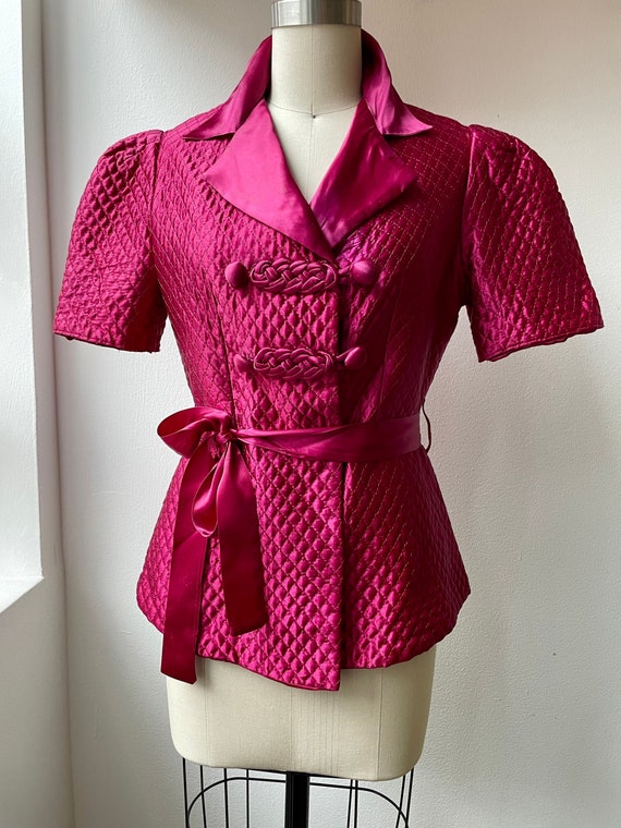 1940s Fuchsia Quilted Satin Bed Jacket