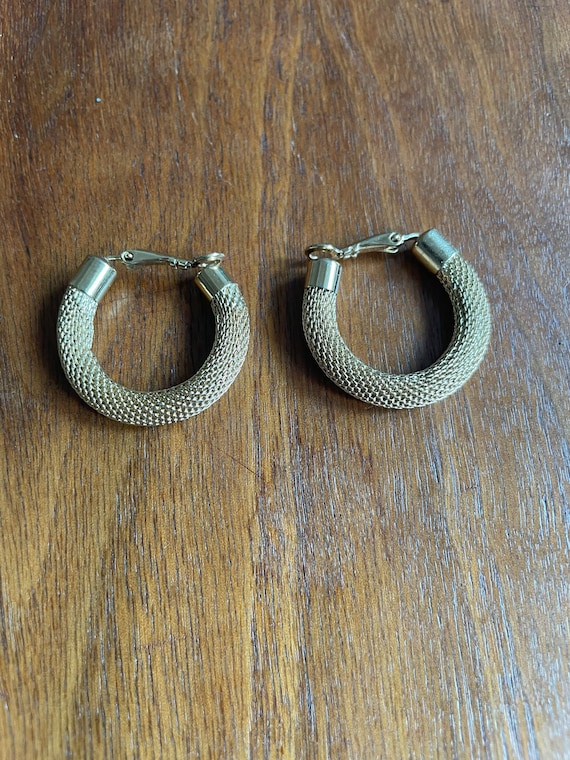Vintage Textured Gold Clip On Hoops