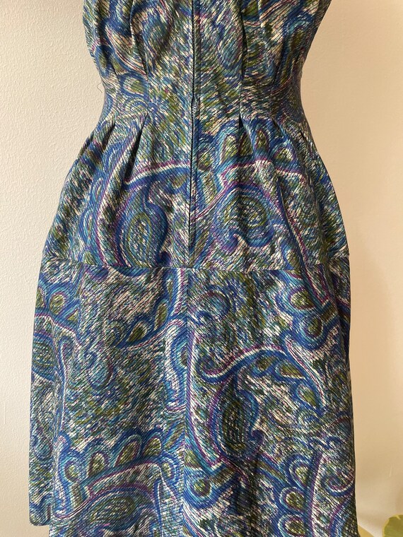 1950s Watercolor Paisley Print Fit And Flare Dress - image 7