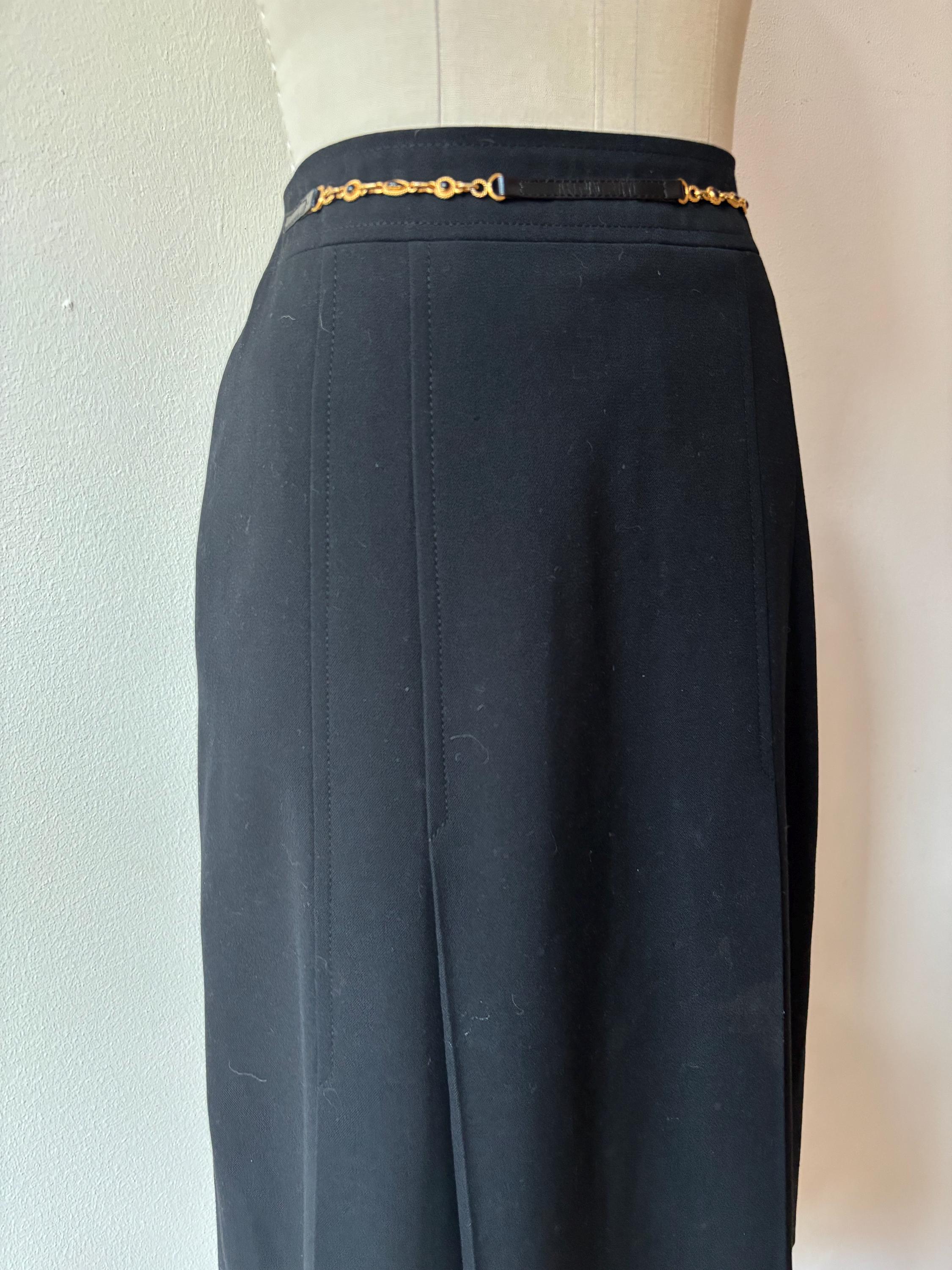 Vintage Celine Black Wool Belted Midi Skirt - Etsy