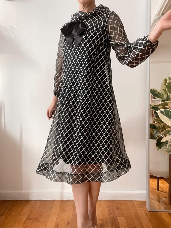 Vintage 60s Mod Checkered Sheer Chiffon Dress Siz… - image 7