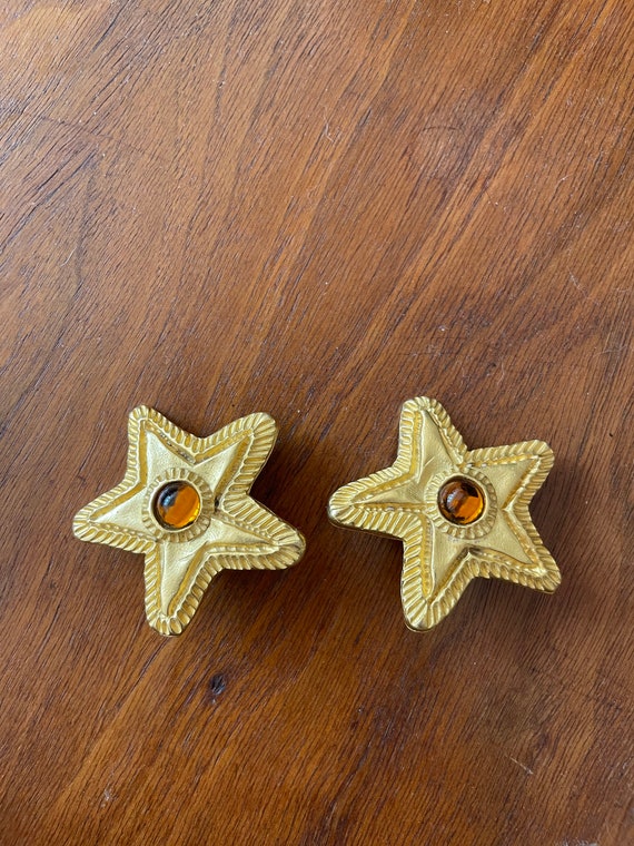 Vintage Gold Tone Sea Star Clip On Earrings - image 5