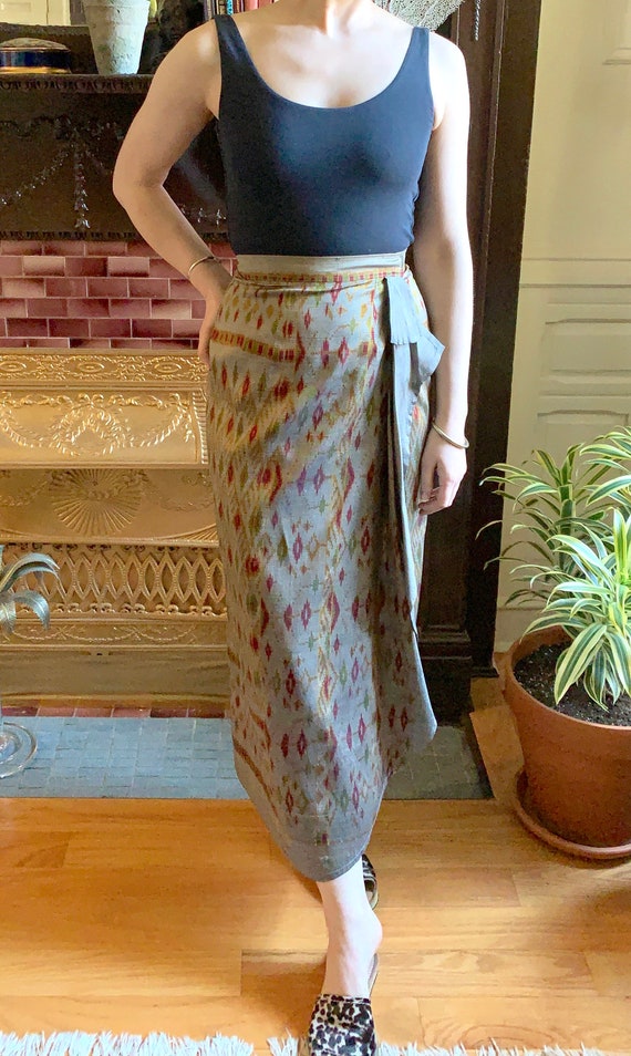 Vintage Silk Ikat Design Wrap Skirt