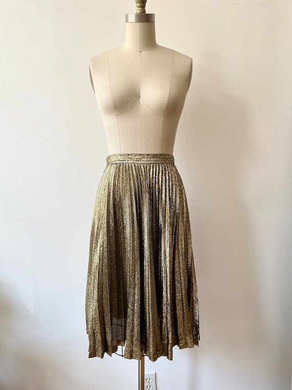 Vintage 1980s Metallic Gold Lame Pleated Skirt - image 6