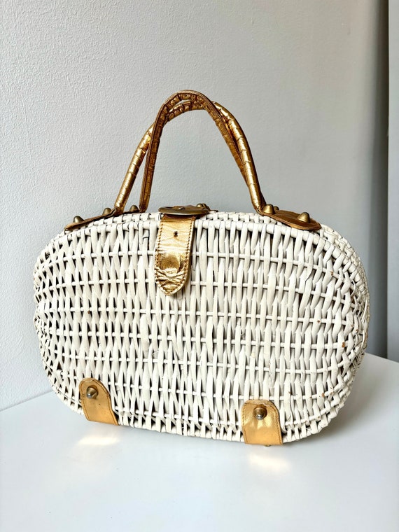 Vintage 1960s Koret Large Ivory Wicker Handbag